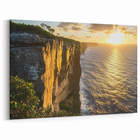 Cliffs Rolled Print with Golden Sunset – Majestic Ocean Landscape Wall Art