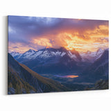 Cliffs Framed Canvas Art with Sunset Glow – Majestic Mountain Landscape