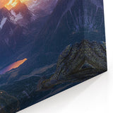 Cliffs Framed Canvas Art with Sunset Glow – Majestic Mountain Landscape