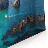 Scenic Cliffs Canvas Art with Sailboat – Coastal Ocean Landscape