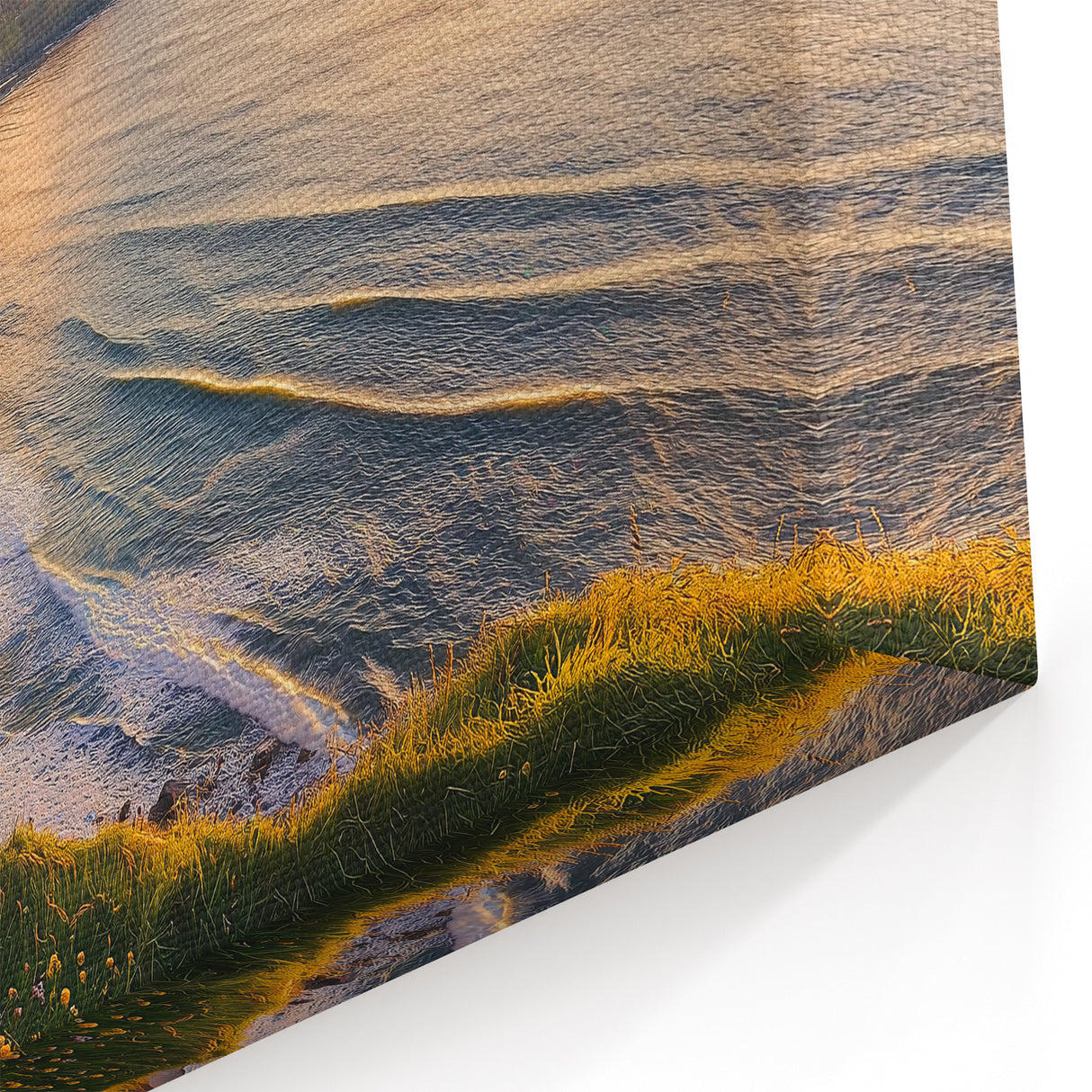 Golden Coastal Cliffs Canvas Art – Serene Ocean Landscape Painting
