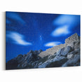 Starry Night Rocky Cliffs Canvas Art – Ethereal Night Landscape Painting