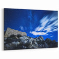 Starry Sky Rocky Cliffs Canvas Art – Serene Night Landscape Painting