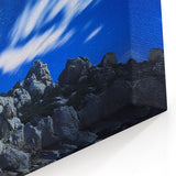Starry Sky Rocky Cliffs Canvas Art – Serene Night Landscape Painting