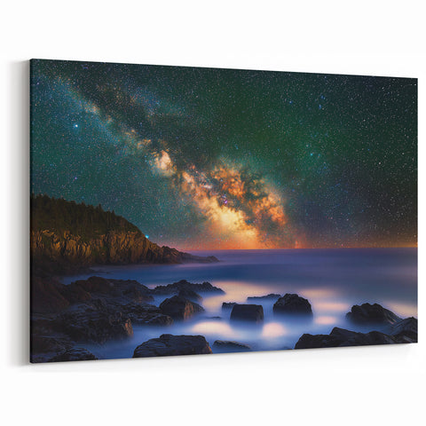 Milky Way Coastal Cliffs Canvas Art – Majestic Night Landscape Painting