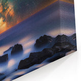 Milky Way Coastal Cliffs Canvas Art – Majestic Night Landscape Painting