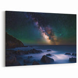 Milky Way Over Coastal Rocks Canvas Art – Celestial Night Landscape
