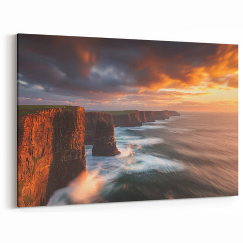 Cliffs Canvas Art - Majestic Sunset Over Coastal Cliffs Wall Decor