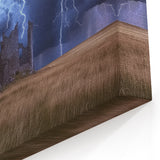 Stormy Ruins Castle Wall Art – Dramatic Lightning and Medieval Charm