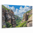 Cliffs Canvas Art - Lush Canyon and Blue Sky Wall Decor