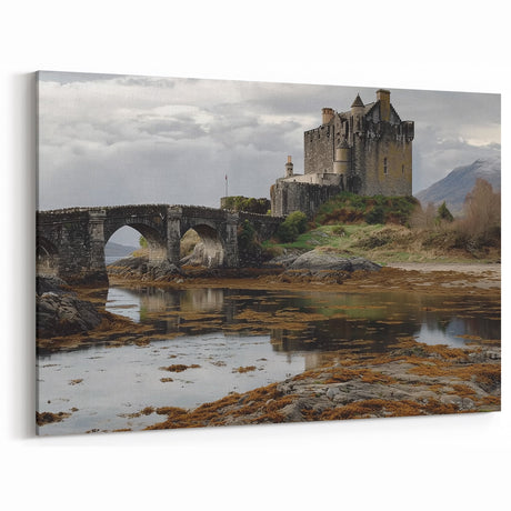 Stone Castle and Bridge Wall Art – Serene Medieval Landscape Prints