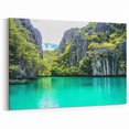 Cliffs Canvas Art - Serene Lagoon with Tropical Cliffs Wall Decor