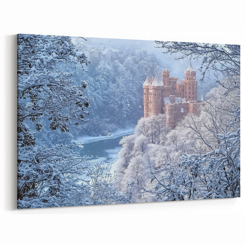 Snowy Castle Wall Art – Enchanting Winter Wonderland Landscape Prints