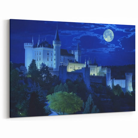Moonlit Castle Wall Art – Enchanting Nighttime Landscape Prints