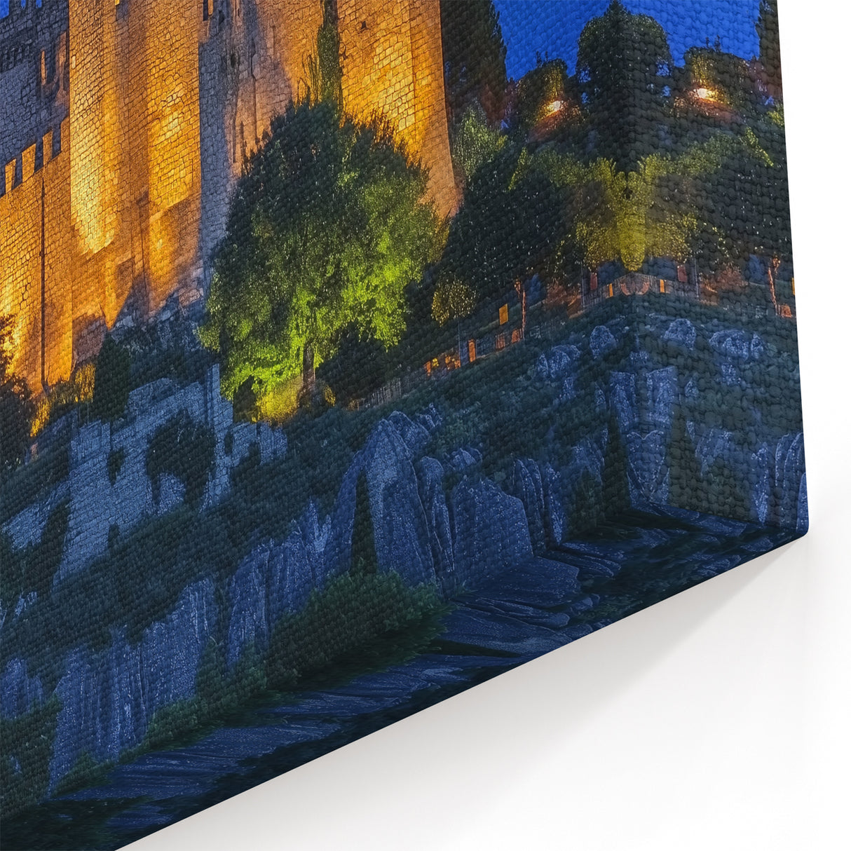 Illuminated Castle Wall Art – Radiant Medieval Fortress Prints