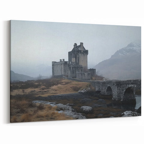 Foggy Castle Wall Art – Serene Medieval Fortress in Misty Landscape
