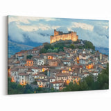 Hilltop Castle Wall Art – Illuminated Fortress Above Scenic Village Prints