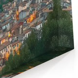 Hilltop Castle Wall Art – Illuminated Fortress Above Scenic Village Prints