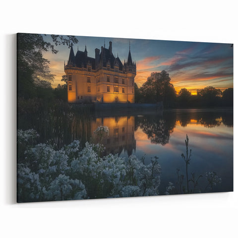 Sunset Castle Wall Art – Elegant Reflection in Golden Evening Prints