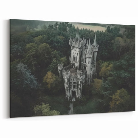 Medieval Castle Art – Enchanting Fortress Hidden in a Forest Landscape