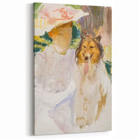 Romanticism Art: Woman with Collie - Famous Watercolor by John Sargent