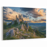 Castle Ruins at Sunset – Historic Fortress Overlooking Scenic Valleys