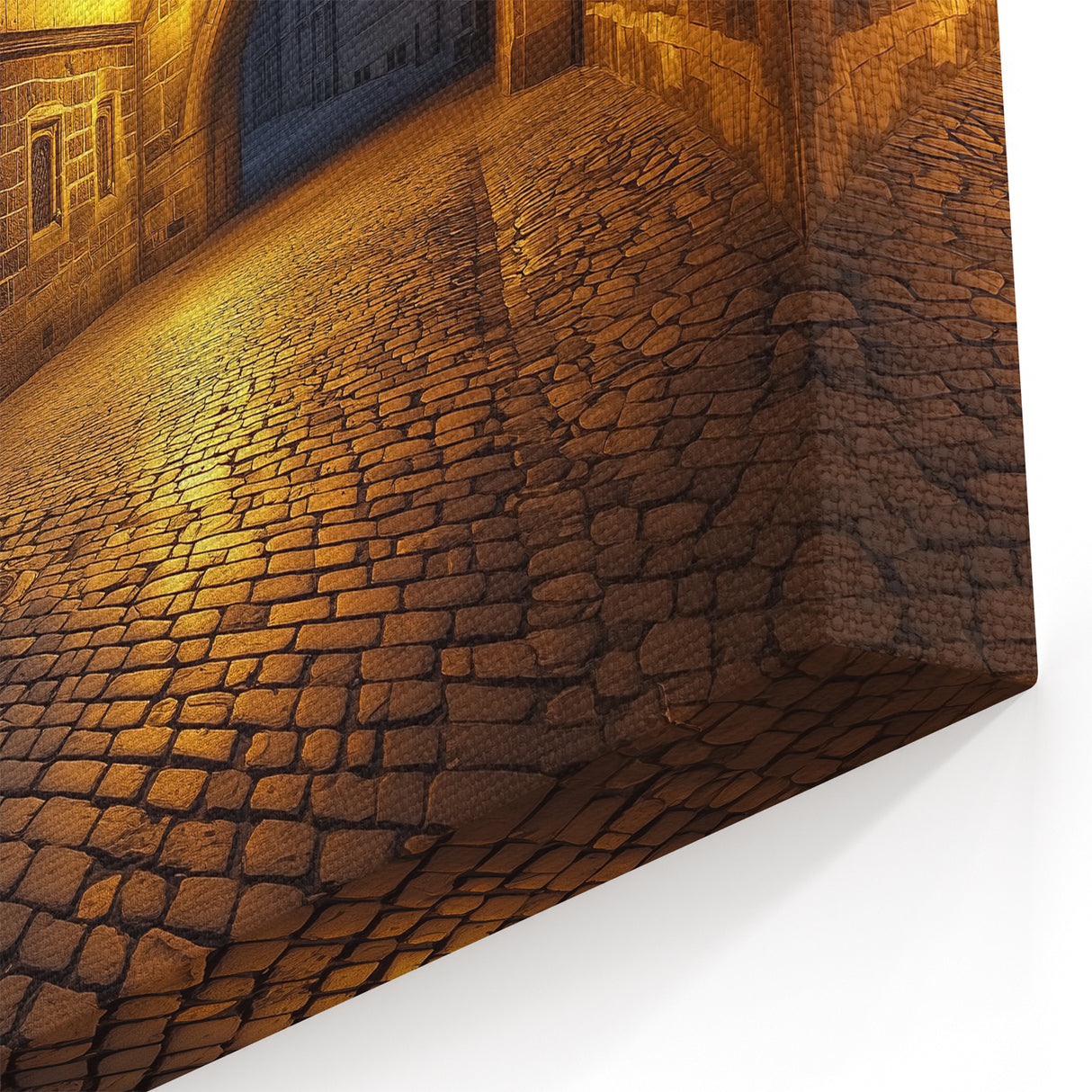 Medieval Castle Art - Illuminated Archway and Cobblestone Path