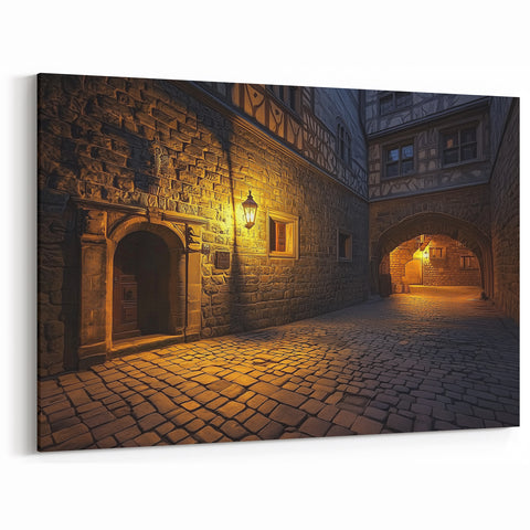 Medieval Castle Prints - Illuminated Courtyard and Archway Scene