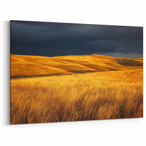 Country Life Art - Golden Plains Under Dramatic Dark Sky