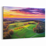 Beautiful Rural Scenery Wall Art - Sunset Over Green Countryside Fields