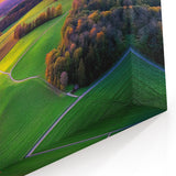 Beautiful Rural Scenery Wall Art - Sunset Over Green Countryside Fields