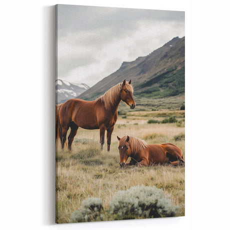 Peaceful Horses Countryside Wall Art - Scenic Rural Landscape Canvas