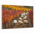 Sheep in Autumn Vineyard Countryside Wall Art - Rustic Landscape Canvas