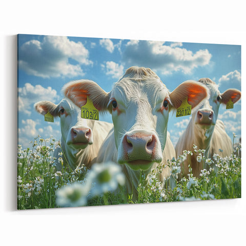 Curious Cows Countryside Wall Art - Pastoral Rural Landscape Canvas