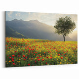 Meadow and Tree Countryside Wall Art - Scenic Pastoral Landscape Canvas