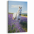 White Horse in Lavender Field Countryside Wall Art - Scenic Canvas