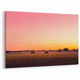 Horses at Sunrise Countryside Wall Art - Pastoral Rural Landscape Canvas