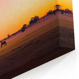 Horses at Sunrise Countryside Wall Art - Pastoral Rural Landscape Canvas