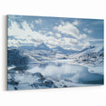 Snowy Mountain Lake Wall Art – Winter Wonderland Countryside Canvas