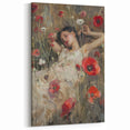 Figurative Abstract Art - Woman Resting Amidst Vibrant Red Poppies