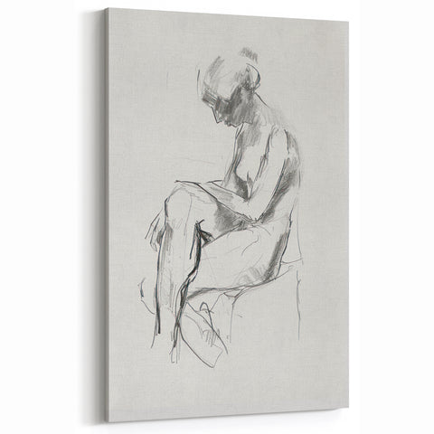 Minimalist Figurative Art - Sketch of Seated Human Form in Pencil