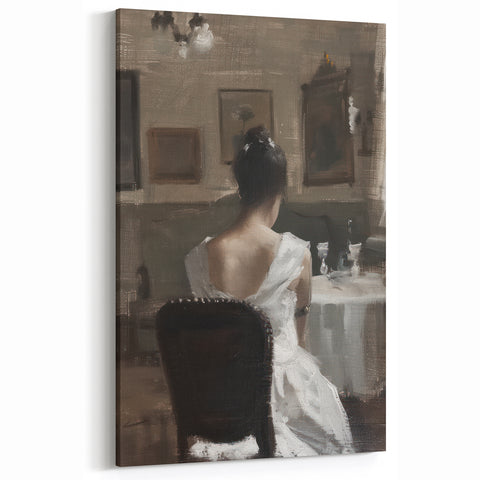 Figurative Abstract Canvas Art - Woman in a Vintage Interior Setting