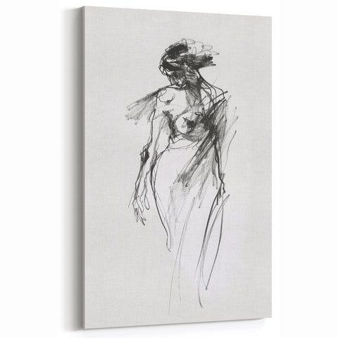 Abstract Figurative Art - Expressive Female Form in Charcoal Sketch