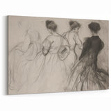 Vintage Figurative Sketch Art - Group of Women in Elegant Attire