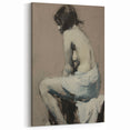 Abstract Figurative Canvas Art - Pensive Female Form in Neutral Tones