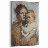 Abstract Figurative Art - Mother and Child in Warm Neutral Tones