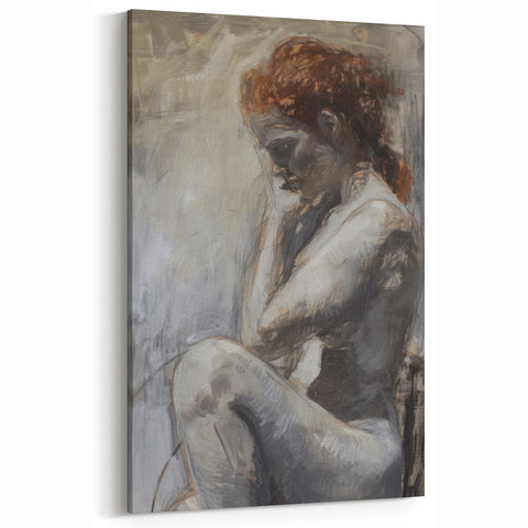 Figurative Abstract Art - Pensive Female Silhouette in Subtle Tones