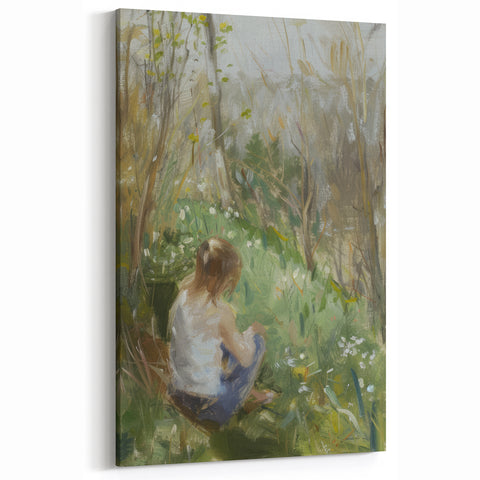 Abstract Figurative Art - Child in a Tranquil Spring Meadow