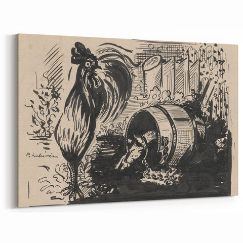 Expressionist Art: The Cock and the Dog | Black and White Abstract Print