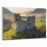 Ruined Castle Prints - Scenic Fortress on Green Hills at Sunrise